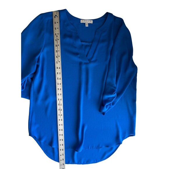 Chaus New York Bright Blue Polyester V Neck Tunic Blouse Size Medium Office Wear - Picture 6 of 6
